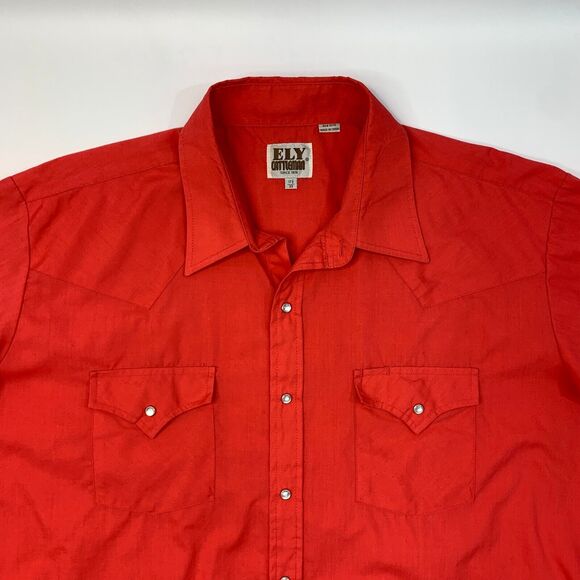 Ely Cattleman Western Shirt Mens 17.5 Watermelon Snap Button Long Sleeve Cowboy - Picture 4 of 11